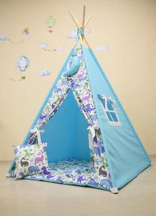 Wigwam baby with dinosaurs, full kit, 110x110x180cm, blue, suspension month on top of the gift1 photo