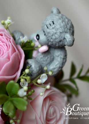 Small interior bouquet with a bear  in a ceramic cup2 photo