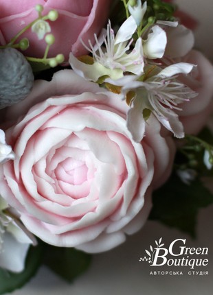 Small interior bouquet with a bear  in a ceramic cup3 photo