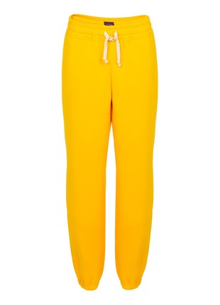 Yellow footer pants with an elastic band