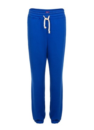 Blue footer pants with an elastic band