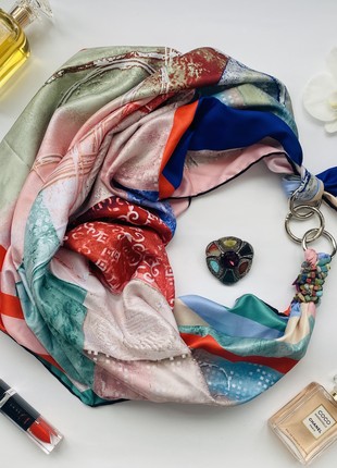 Scarf ",Bright mosaic of love", from the brand MyScarf. Decorated with natural assorted stones5 photo