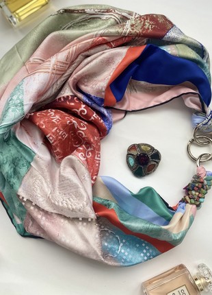 Scarf ",Bright mosaic of love", from the brand MyScarf. Decorated with natural assorted stones10 photo