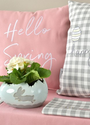 PILLOW DECORATIVE EASTER WITH EMBROIDERY TM IDEIA 43X43 CM GRAY CAGE2 photo