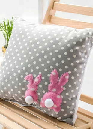 PILLOW DECORATIVE  WITH EMBROIDERY TM IDEIA 43X43 CM BUNNY GRAY