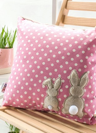 PILLOW DECORATIVE  WITH EMBROIDERY TM IDEIA 43X43 CM BUNNY PINK