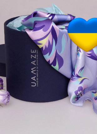 Ukrainian Samchykivka Lavender Shawl with Flowers, 100 cm x 100 cm – Gift tube