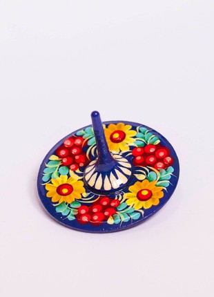 Wooden spinning top, Petrykivka Hand painted – 1 Blue spinning toy