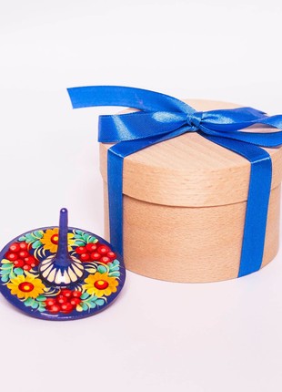Wooden spinning top, Petrykivka Hand painted – 1 Blue spinning toy4 photo
