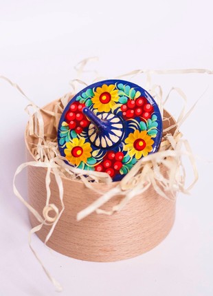 Wooden spinning top, Petrykivka Hand painted – 1 Blue spinning toy6 photo