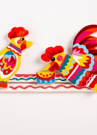 Roosters Toy, Toddler Game, Movable Toy, Samchykivka Hand Painted1 photo