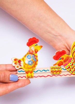 Roosters Toy, Toddler Game, Movable Toy, Petrykivka Hand Painted3 photo