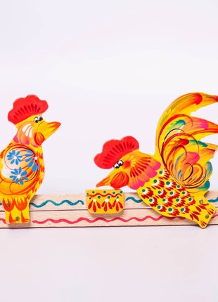 Roosters Toy, Toddler Game, Movable Toy, Petrykivka Hand Painted4 photo