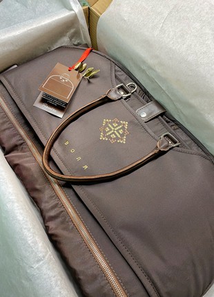 Leather Garment Bag Cover for Clothing Dark chocolate with ORNAMENT "Volya"