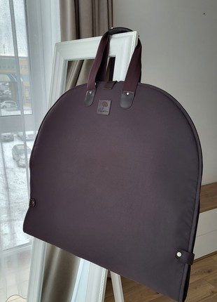 Leather Garment Bag Cover for Clothing Dark chocolate with embroidered ORNAMENT "Volya"2 photo