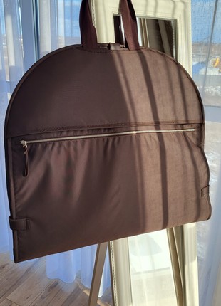 Leather Garment Bag Cover for Clothing Dark chocolate with embroidered ORNAMENT "Volya"7 photo