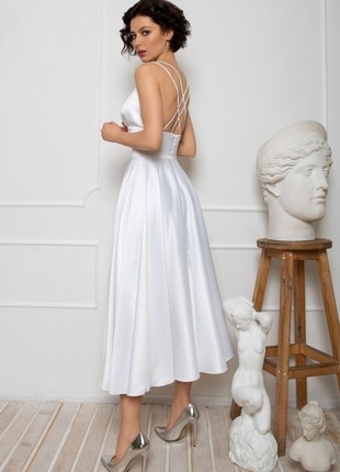 White simple wedding dress spaghetti strapdress / A line wedding dress straps3 photo