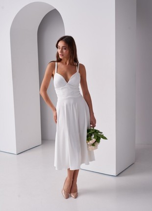White simple wedding dress spaghetti strapdress / A line wedding dress straps4 photo