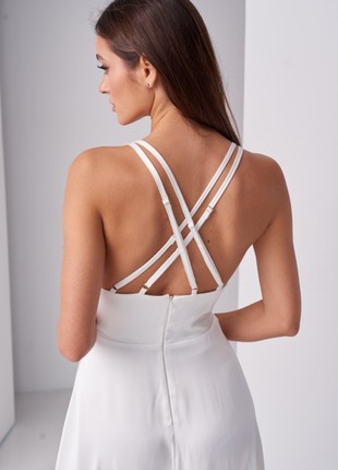 White simple wedding dress spaghetti strapdress / A line wedding dress straps6 photo