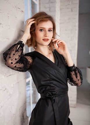 Dress made of imitation leather/ Black Cocktail Dress/ Black Party Dress