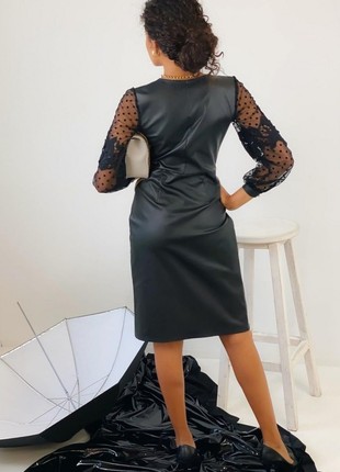 Dress made of imitation leather/ Black Cocktail Dress/ Black Party Dress6 photo