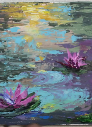 Original Acrylic Painting on Canvas Abstract Water Lily Wall Decor Gift Wall Handing