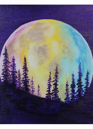 Original Acrylic Painting on Canvas Colorful Full Moon Landscape Wall Decor Gift Wall Handing