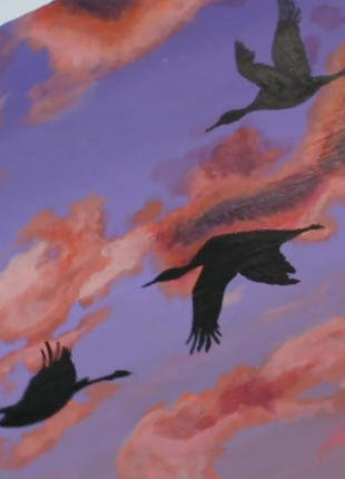 Original Acrylic Painting on Flying Birds Wall Decor Gift Wall Handing