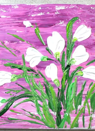Original Acrylic Painting on Canvas Snowdrops Flowers Wall Decor Gift Wall Handing