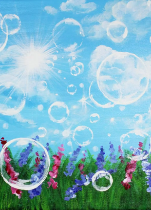 Original Acrylic Painting on Canvas Bubbles and Flowers Wall Decor Gift Wall Handing