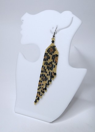 Fringe earrings "Leopard", animal print3 photo