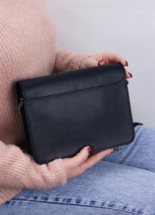 Leather shoulder bag for women / Casual clutch with chain strap / Black - 10245 photo