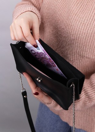 Leather shoulder bag for women / Casual clutch with chain strap / Black - 10244 photo