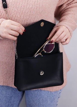 Leather shoulder bag for women / Casual clutch with chain strap / Black - 10246 photo