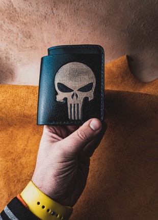 Handmade Punisher Black Leather Wallet,5 photo