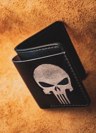 Handmade Punisher Black Leather Wallet,8 photo
