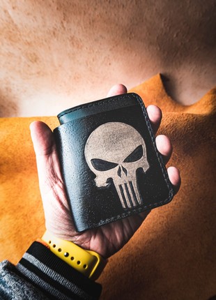 Handmade Punisher Black Leather Wallet,2 photo
