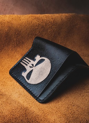 Handmade Punisher Black Leather Wallet,4 photo