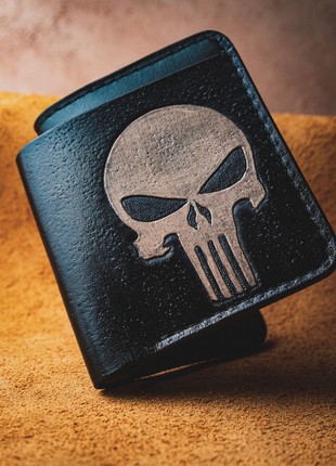 Handmade Punisher Black Leather Wallet,1 photo