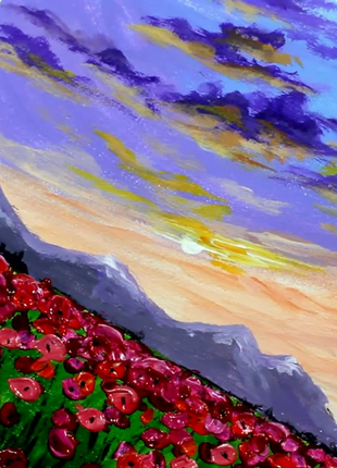 Original Acrylic Painting on Canvas Poppy Field Wall Decor Gift Wall Handing2 photo