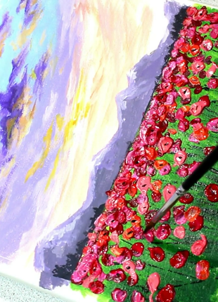 Original Acrylic Painting on Canvas Poppy Field Wall Decor Gift Wall Handing6 photo