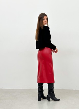 Red leather pencil skirt with a cut on the leg2 photo