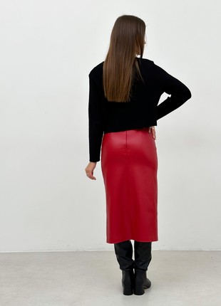 Red leather pencil skirt with a cut on the leg3 photo