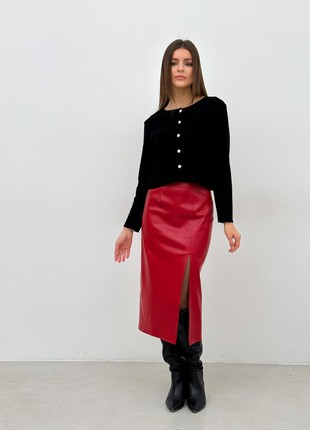 Red leather pencil skirt with a cut on the leg1 photo