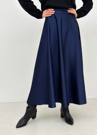Midi blue satin flared skirt6 photo