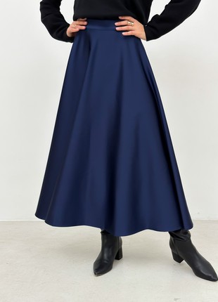 Midi blue satin flared skirt