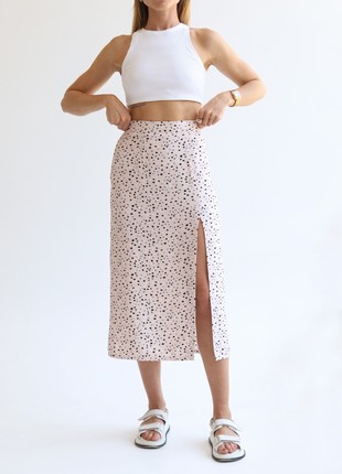 Midi slip skirt with thigh split in spot print