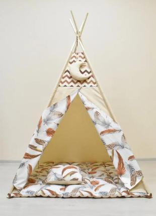 Wigwam baby "big brown feathers", full set, 110x110x180cm, beige, suspension month as a gift2 photo