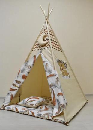 Wigwam baby "big brown feathers", full set, 110x110x180cm, beige, suspension month as a gift3 photo