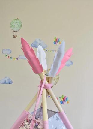 Great wigwam children's with unicorns, for the girl is full of set, 150x150x200cm, gray-pink, suspen2 photo